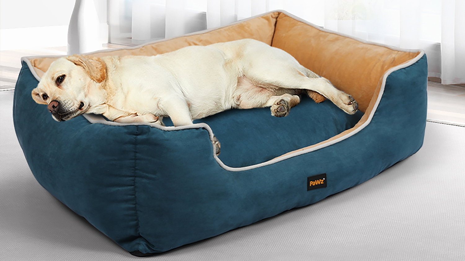 PaWz Deluxe Plush Bet Bed with Mattress, Bolsters 100 x 80cm - Blue