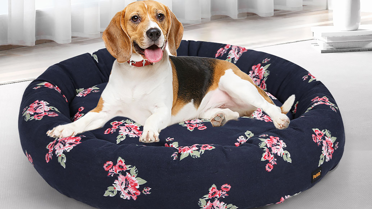 PaWz Plush Donut Dog Bed 70 x 22cm - Navy/Floral Pattern
