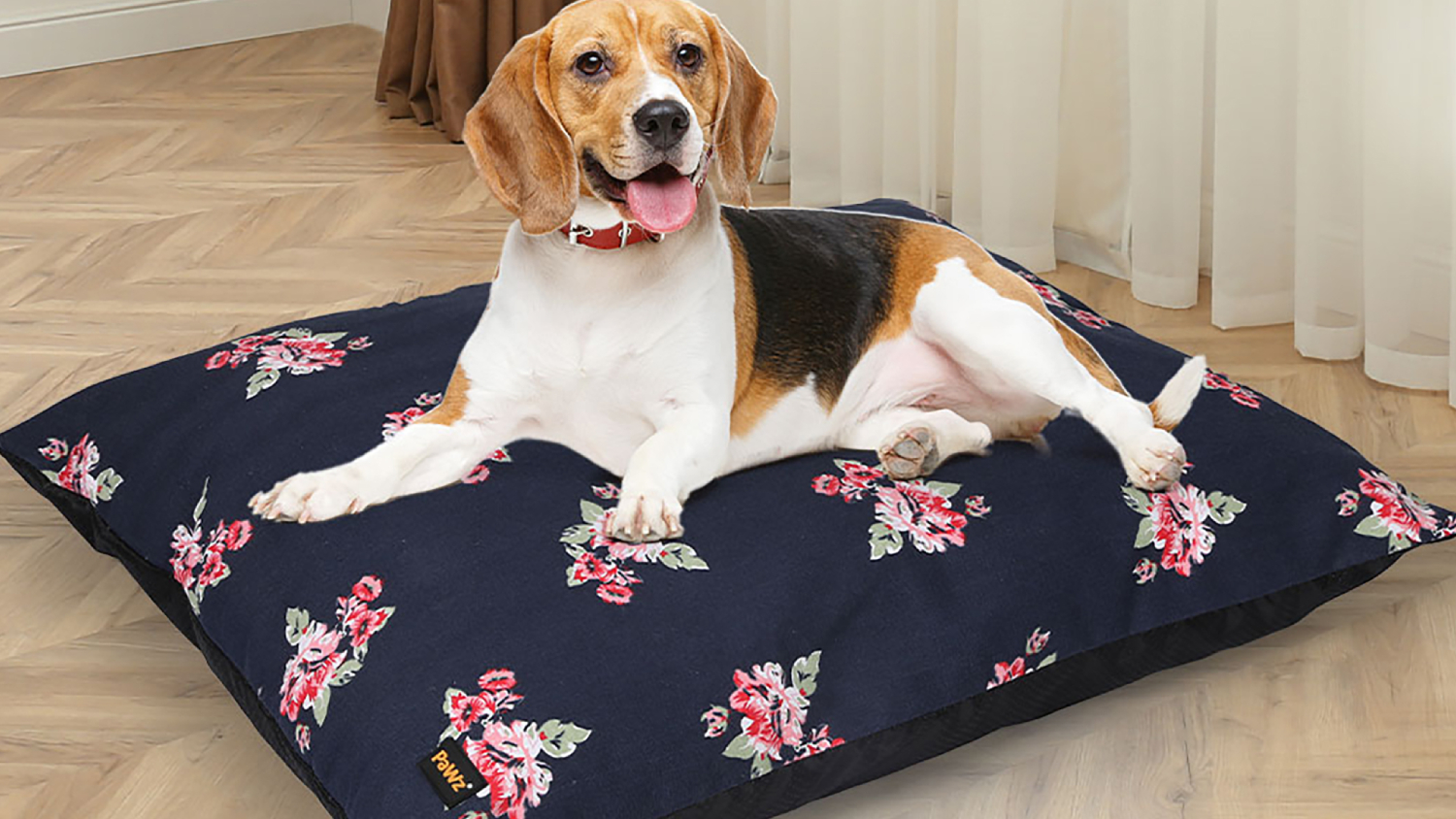 PaWz Plush Dog Pillow with Removable Cover 100 x 80 x 8cm - Navy/Floral Pattern