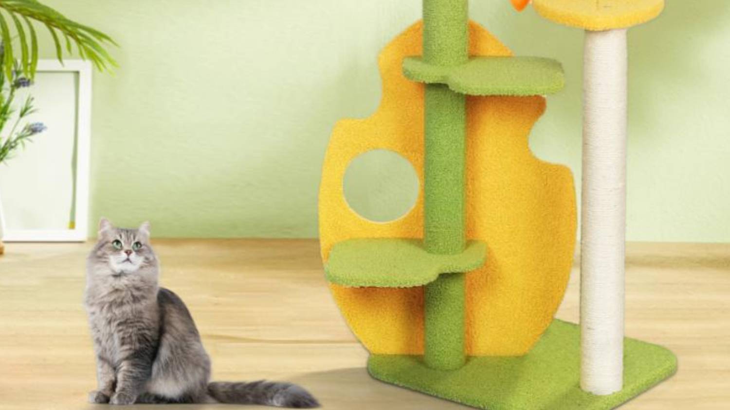 PaWz Cat Tower with Scratching Posts, Pompom 100cm - Spring Leaves