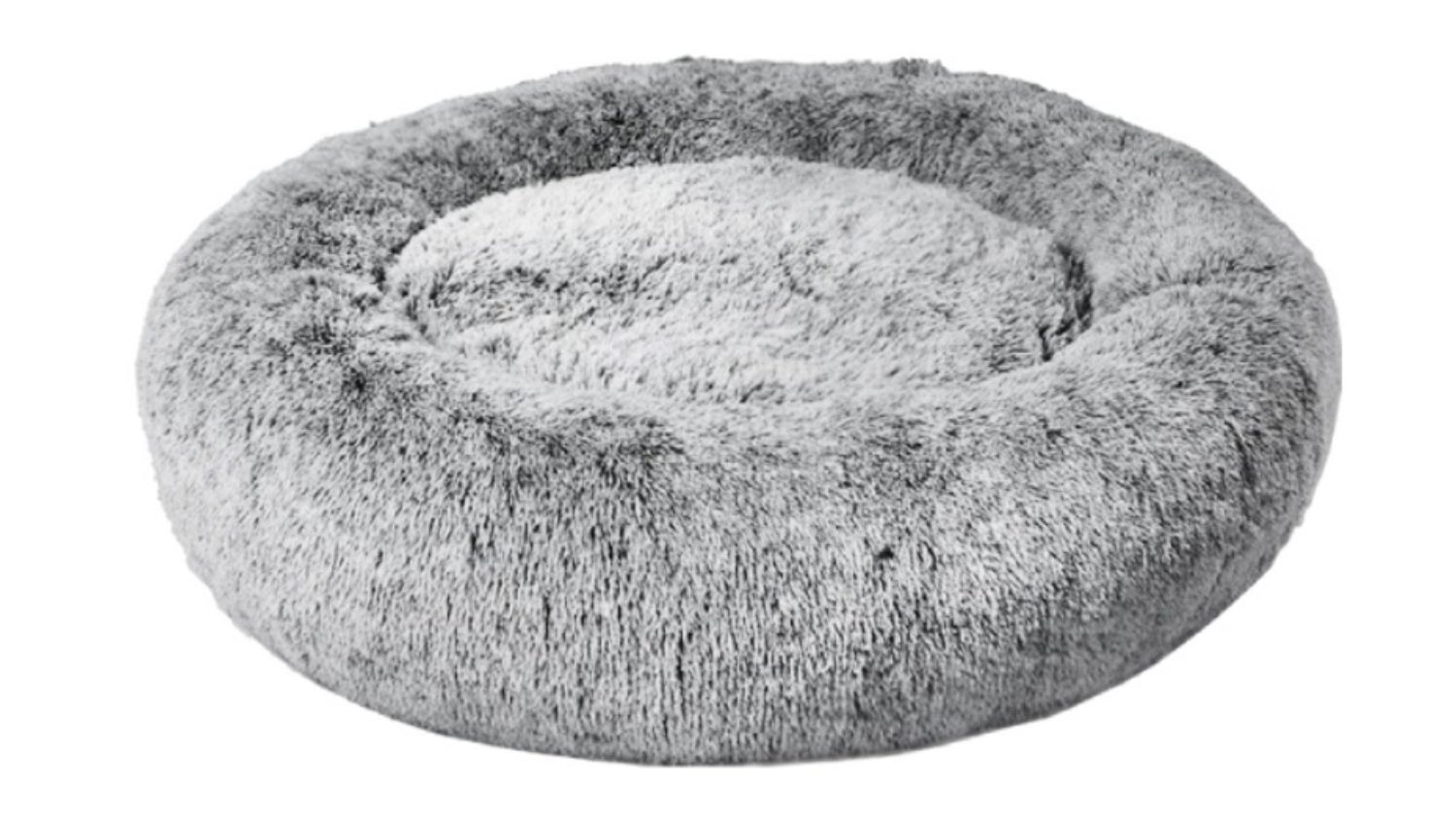 An angled view of the PaWz Premium Fluffy Donut Calming Pet Bed in charcoal finish