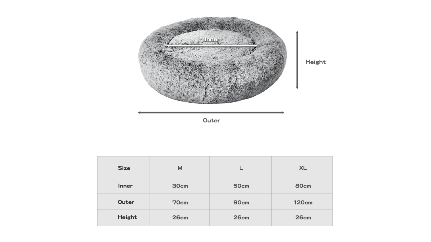 PaWz Premium Fluffy Donut Calming Pet Bed 90 x 27cm - Charcoal