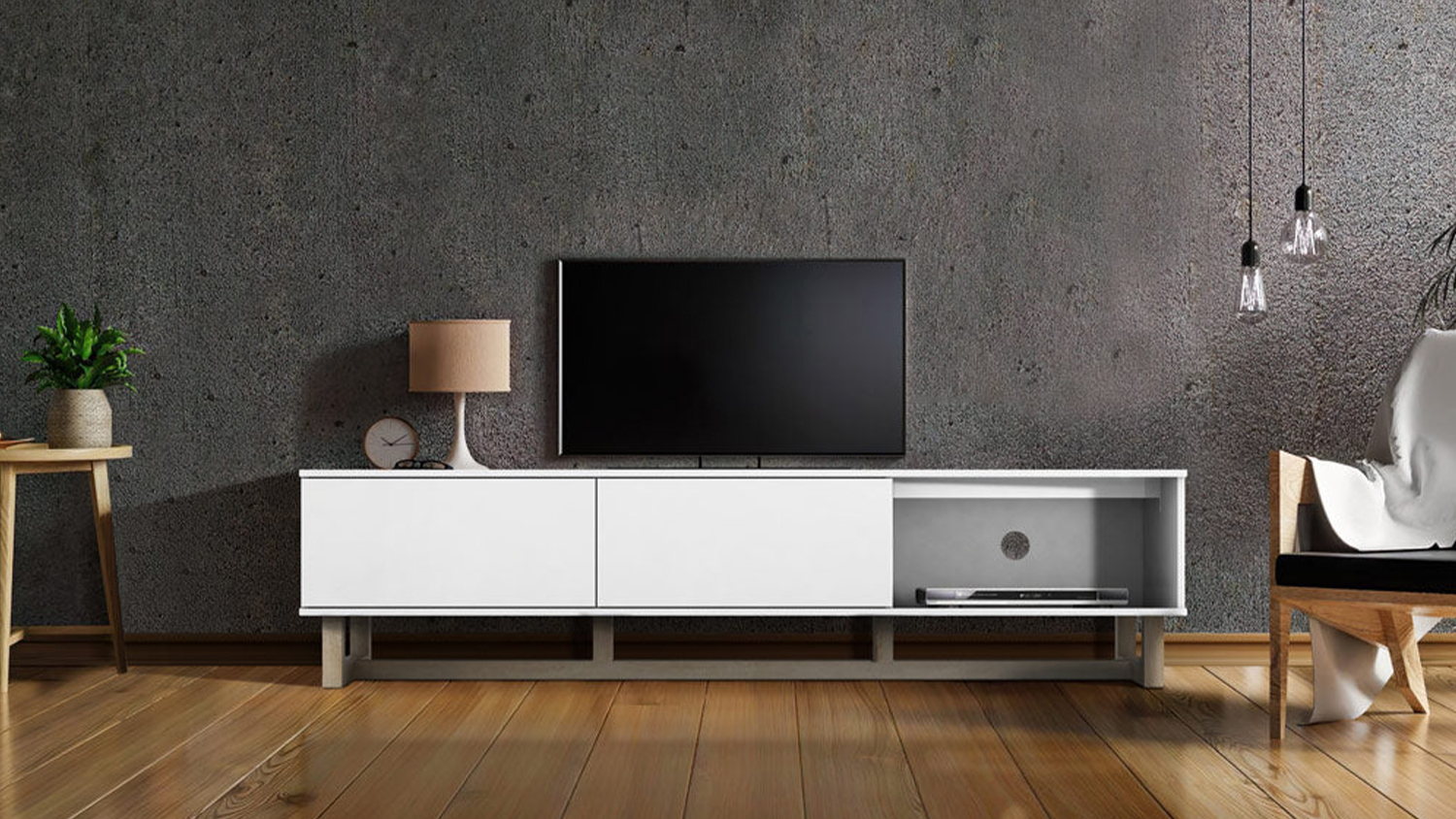 AVS 1.8m TV/AV Entertainment Centre Cabinet - White Gloss/Oak Leg (Raze Modular/RZ1800WO)