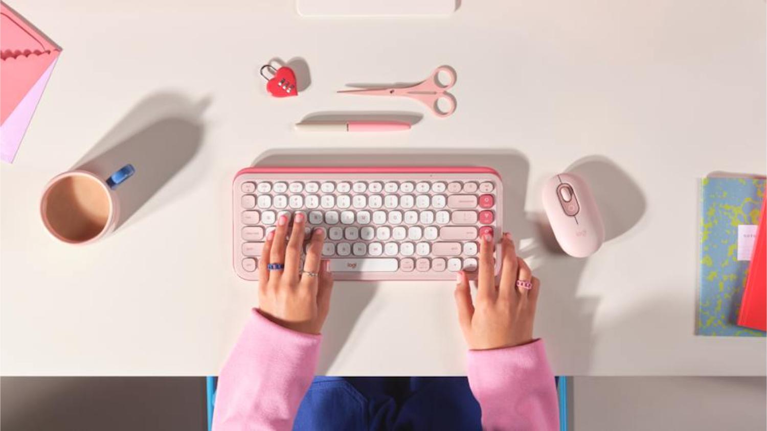 Logitech POP Icon Keys Wireless Keyboard with Customisable Action Keys - Rose (920-013085)