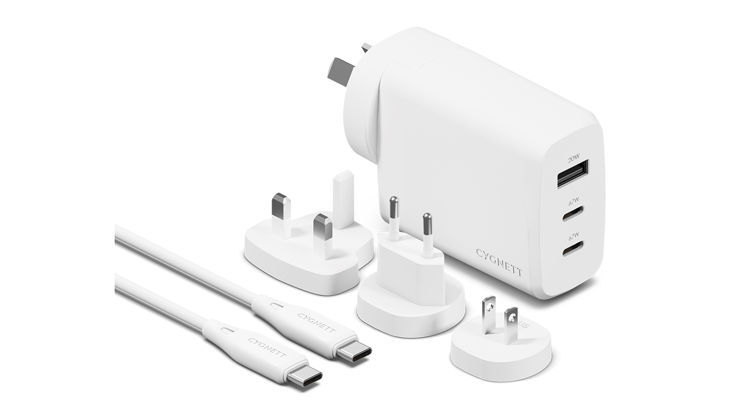 Cygnett PowerMaxx 67W GaN 3 Port Travel Wall Charger - White (CY4771PDWCH)
