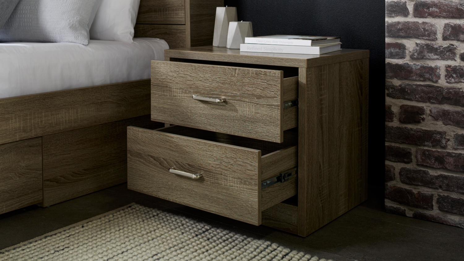 Edge 2 Drawer Bedside Table