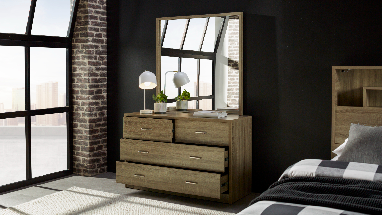 Edge 4 Drawer Dresser and Mirror