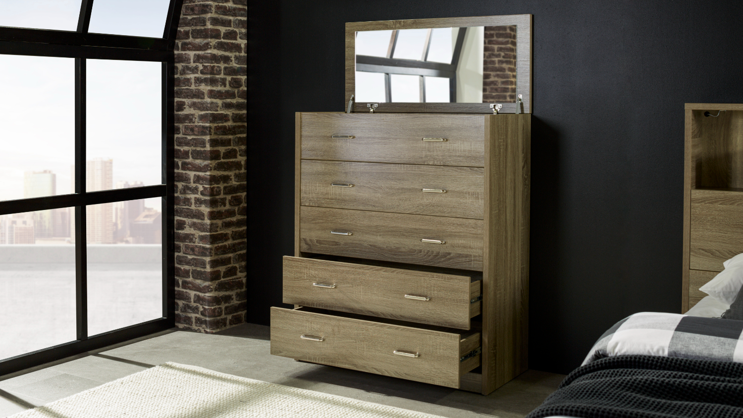 Edge 5 Drawer Tallboy with Lift Top