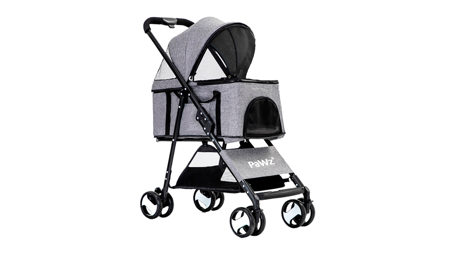 PaWz 3-in-1 Folding Pet Stroller with Detachable Basket - Grey