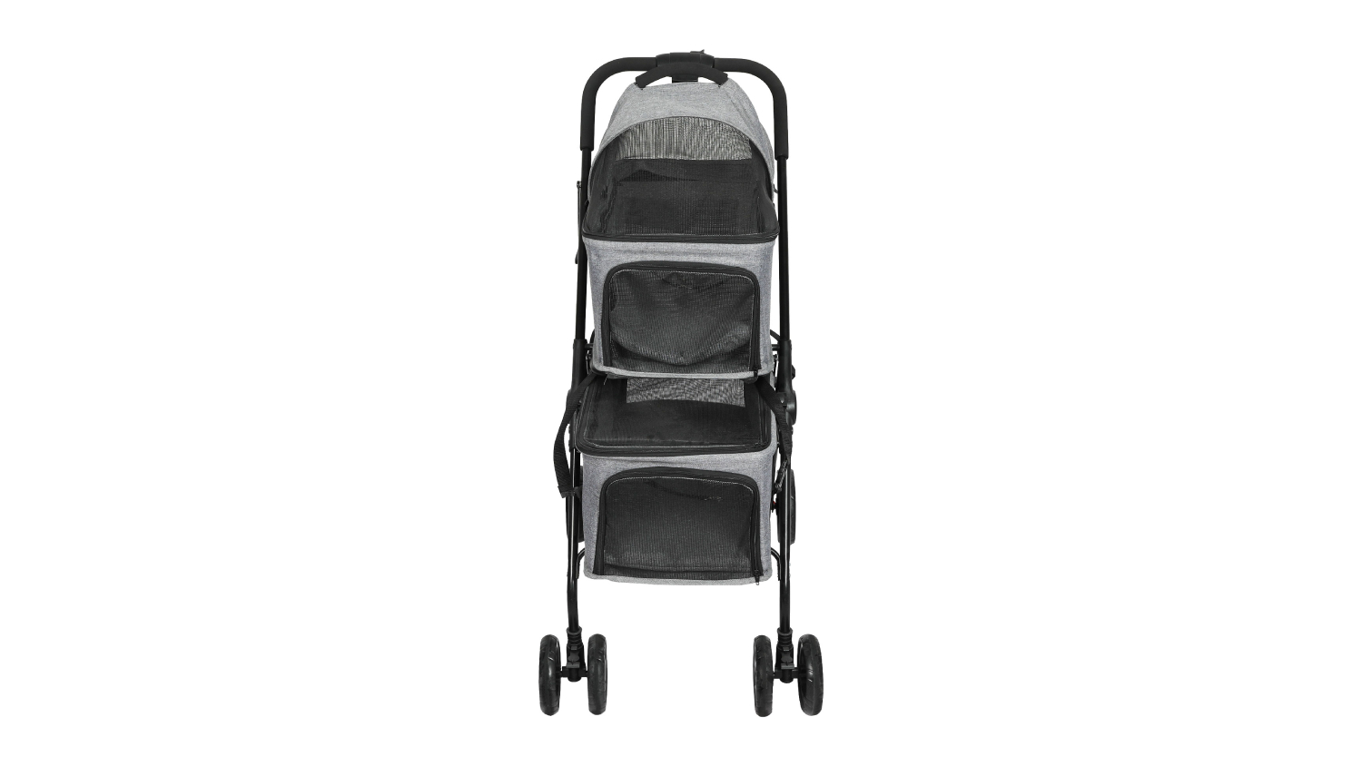 PaWz Foldable 2 Tier Pet Stroller with Domed Cover, Safety Harness - Grey