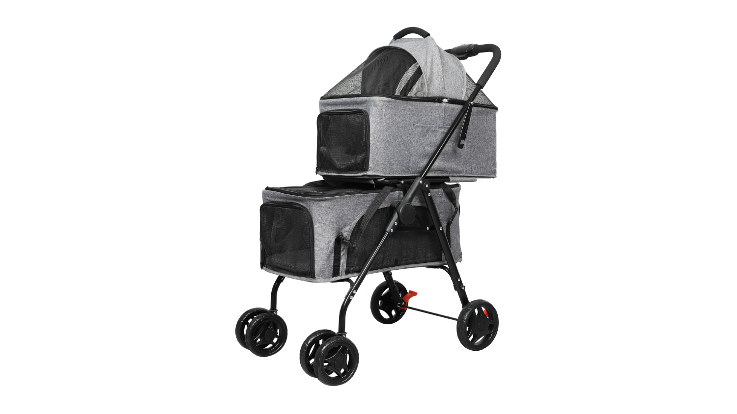 PaWz Foldable 2 Tier Pet Stroller with Domed Cover, Safety Harness - Grey