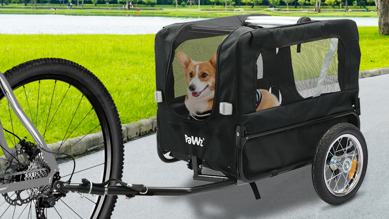 PaWz Pet Transport Trailer for Bikes with Sunroof, Flag