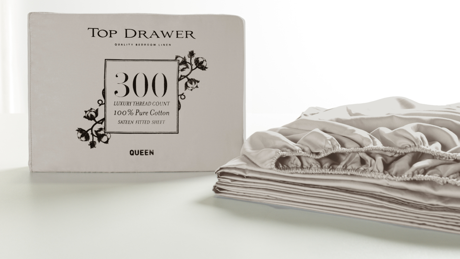 300TC 100% Cotton Natural Fitted Sheet by Top Drawer - 45cm drop