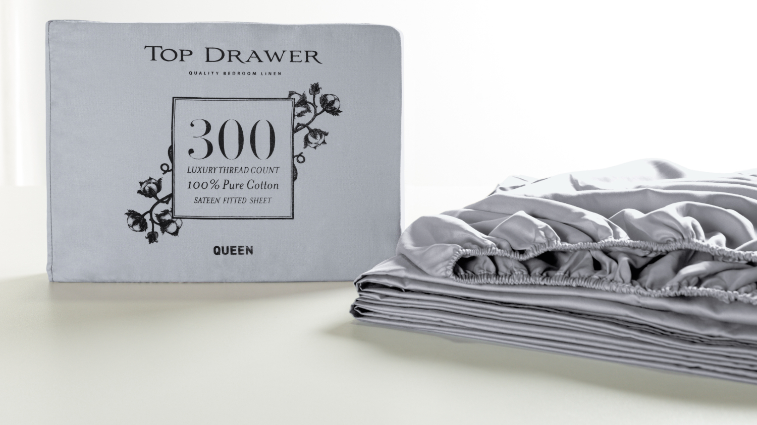 300TC 100% Cotton Silver Fitted Sheet by Top Drawer - 45cm drop