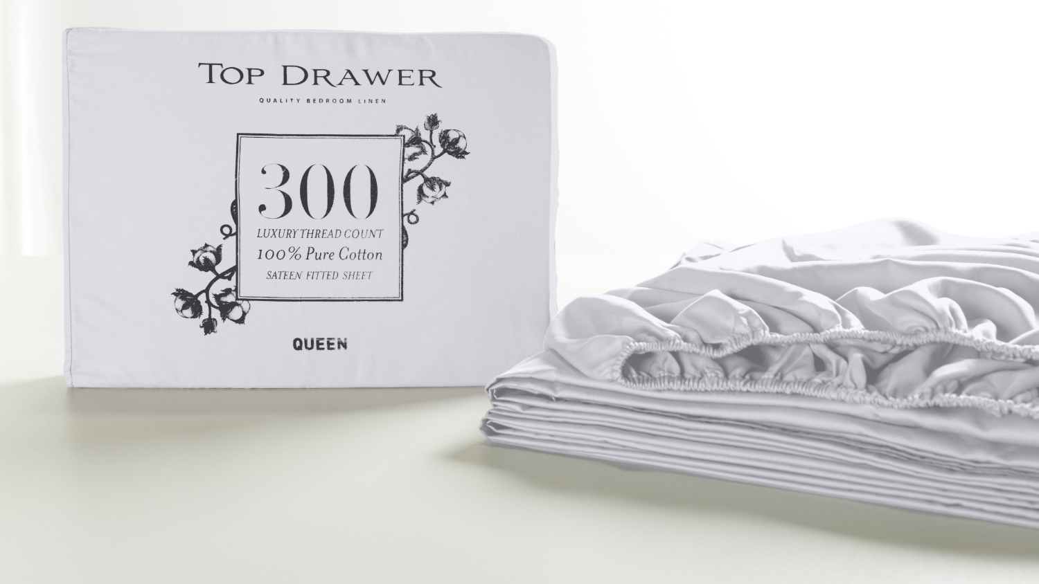 300TC 100% Cotton White Fitted Sheet by Top Drawer - 45cm drop