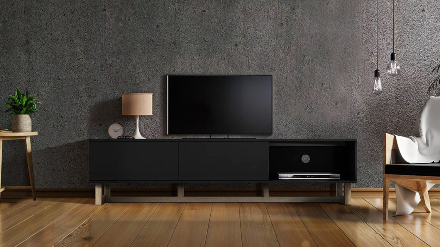 AVS 1.8m TV/AV Entertainment Centre Cabinet - Black Gloss/Oak Leg (Raze Modular/OLB1200SOW)