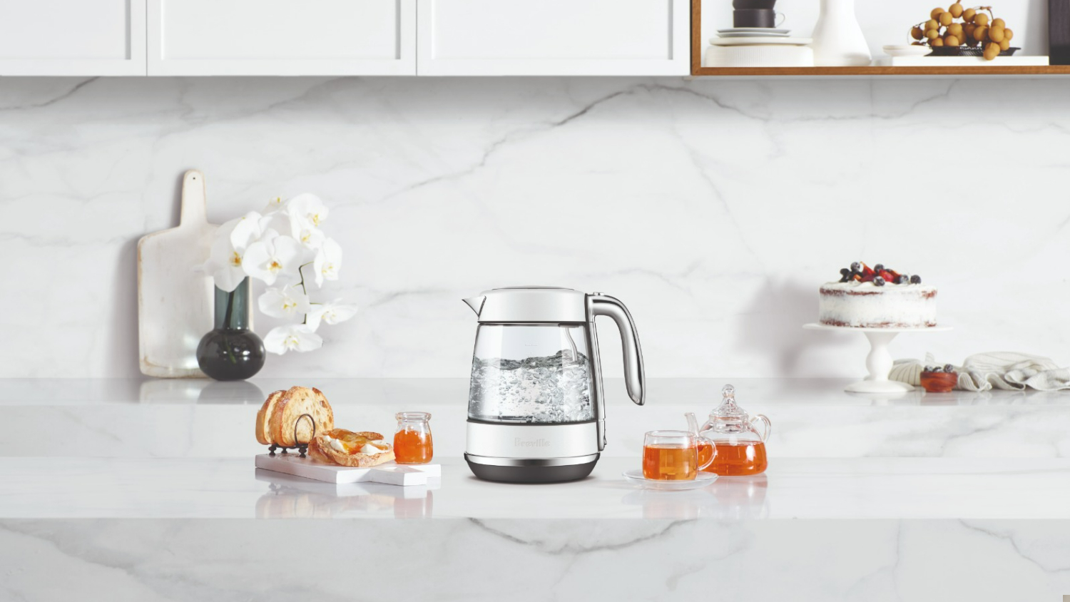 Breville the Crystal Luxe 1.7L Glass Kettle - Sea Salt (BKE765SST)