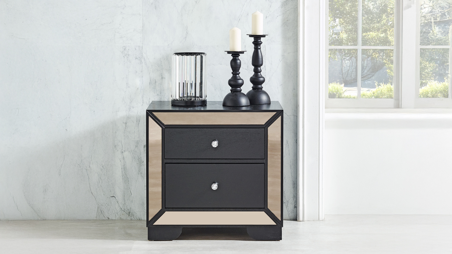 Juliette 2 Drawer Black Bedside Table