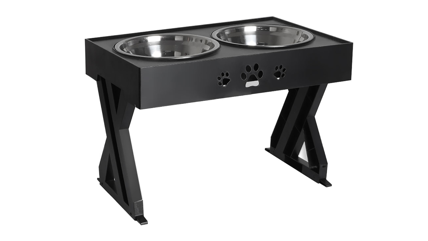 PaWz Adjustable Elevated Pet Food Stand and Bowls - Black