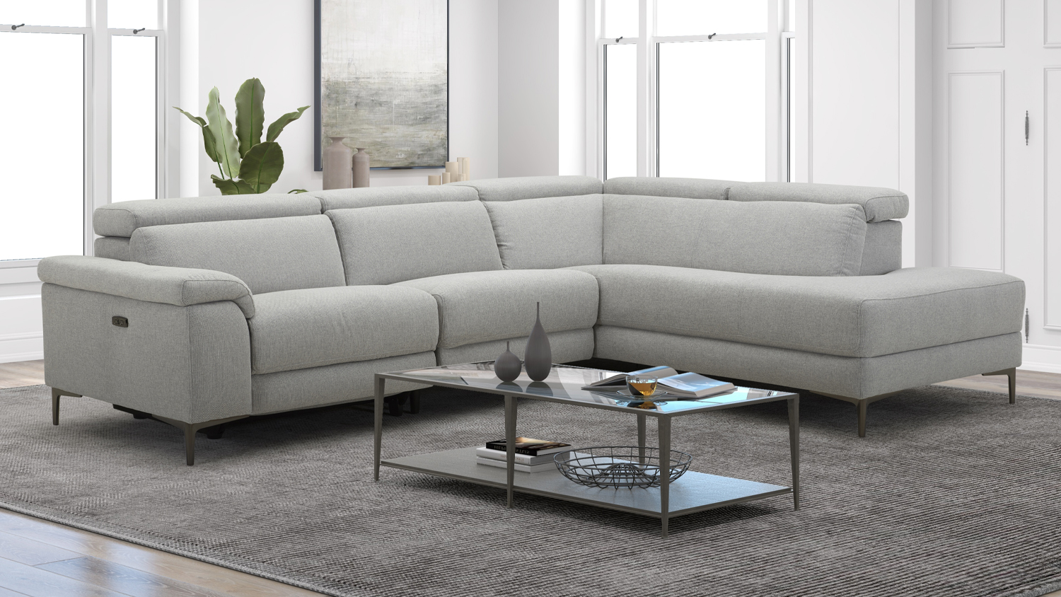 Parnell 3 Seater Fabric Electric Recliner Sofa with Corner Chaise