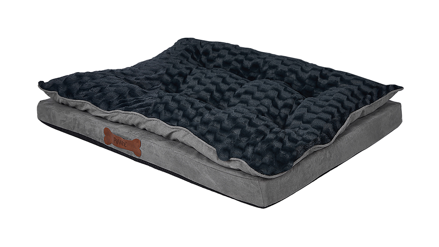 PaWz Memory Foam Dog Bed with Plush Pillow 120 x 80cm - Grey