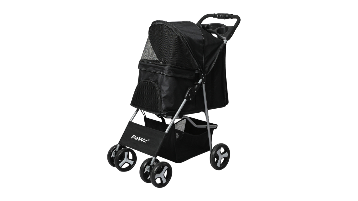 PaWz Pet Stroller with Shade Cover, Detachable Basket - Grey