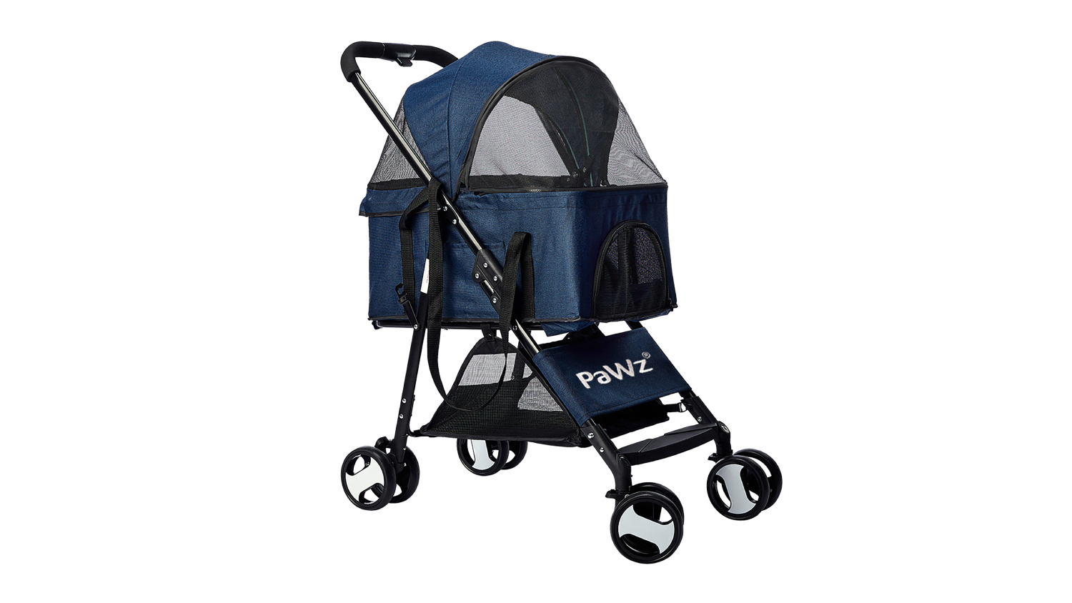 PaWz 3-in-1 Folding Pet Stroller with Detatchable Basket - Blue
