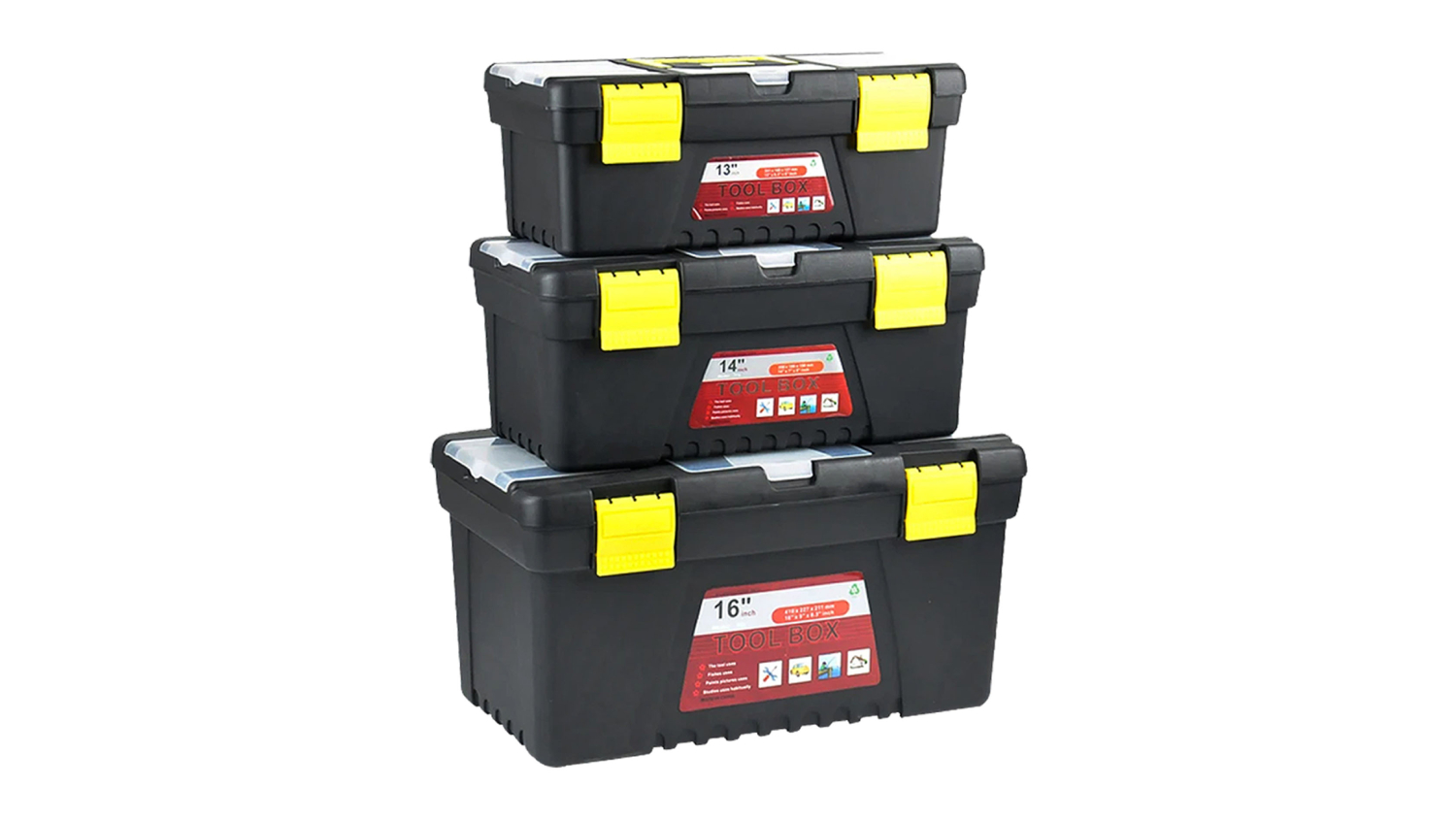 Traderight Heavy Duty Plastic Tool Storage Box Set 3pcs. - Black