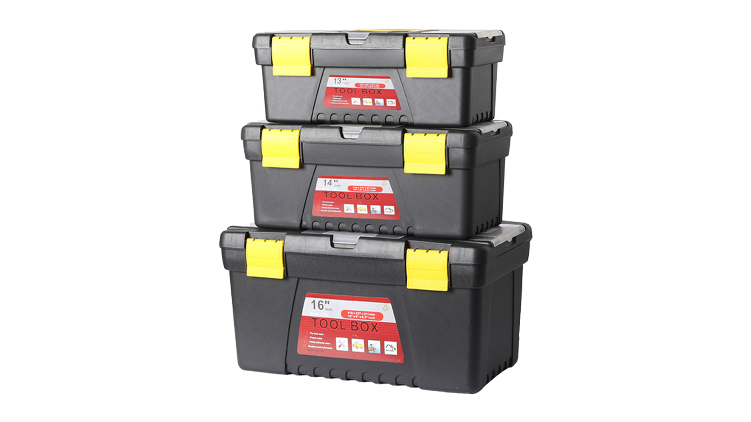 Traderight Heavy Duty Plastic Tool Storage Box Set 3pcs. - Black