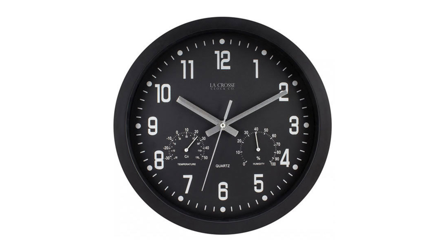 Inkwell Wall Clock with Temperature and Humidity Monitoring 30cm - Black