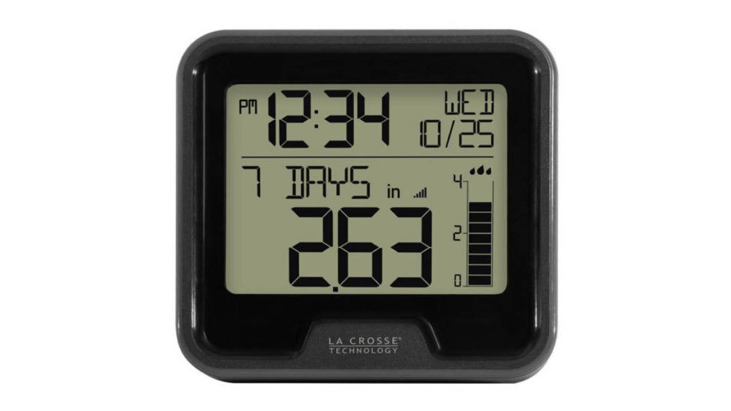 La Crosse Digital Rain Monitor with Indoor Temperature Gague, Clock