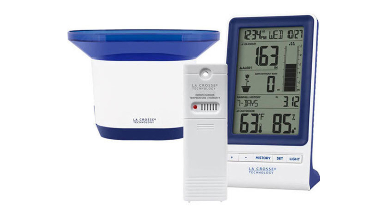 La Crosse Digital Rain Monitor with Outdoor Weather Sensor, Date and Time