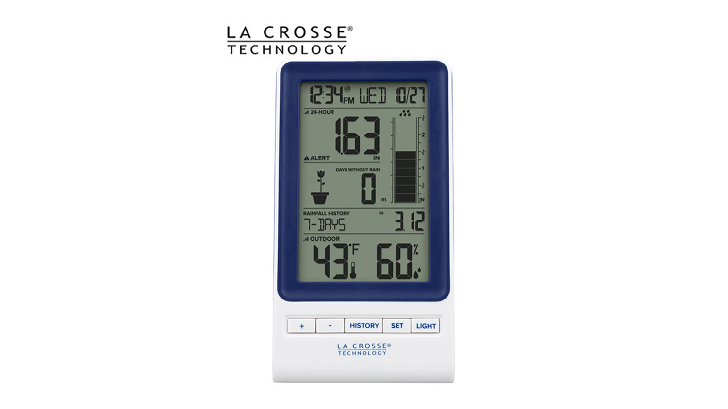 La Crosse Digital Rain Monitor with Outdoor Weather Sensor, Date and Time