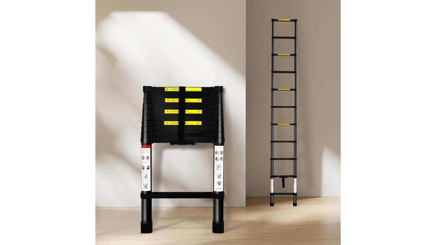 Traderight Aluminium Telescopic Ladder 3.2m - Black