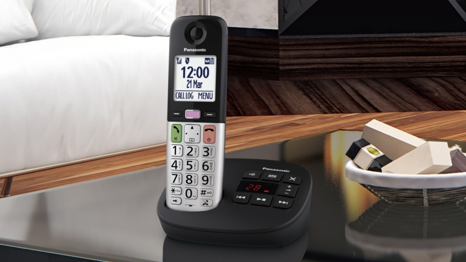 Panasonic Cordless Phone with Large Button - 2 Pack (Caller ID, KX-TGU432AZB)