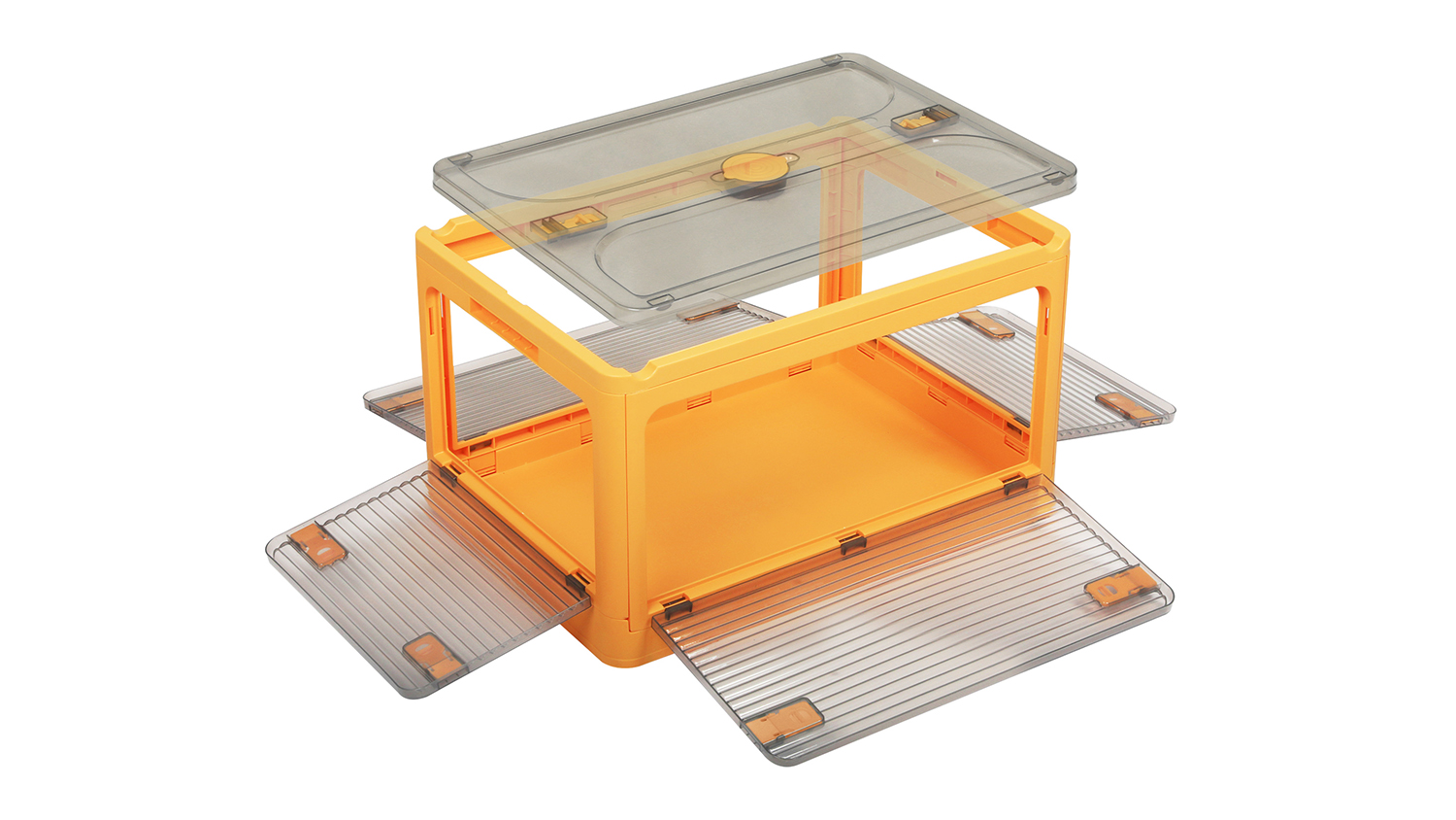 Stacked Folding Stable Storage Container with Lid, Acess Doors 55L - Orange