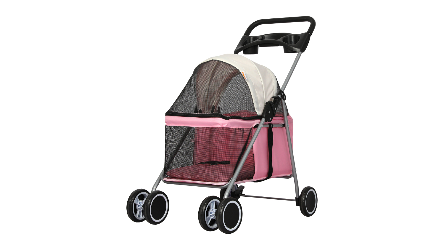 PaWz Folding Domed Pet Stroller with Drink Holder - Pink