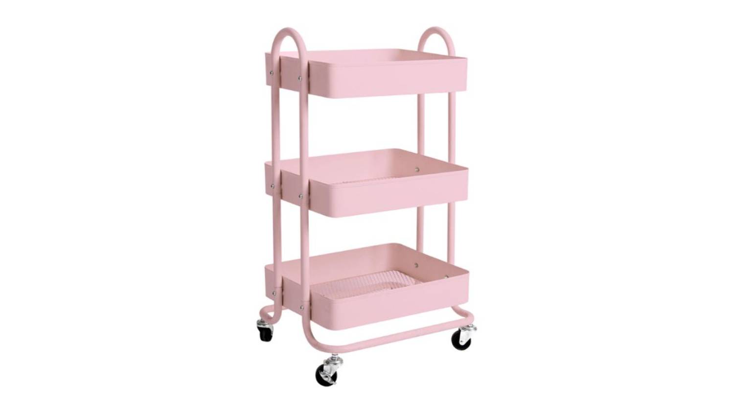 Levede 3 Tier Metal Storage Trolley with Locking Wheels - Matte Pink