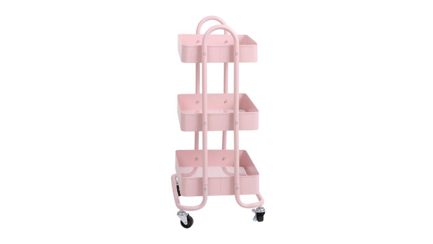 Levede 3 Tier Metal Storage Trolley with Locking Wheels - Matte Pink