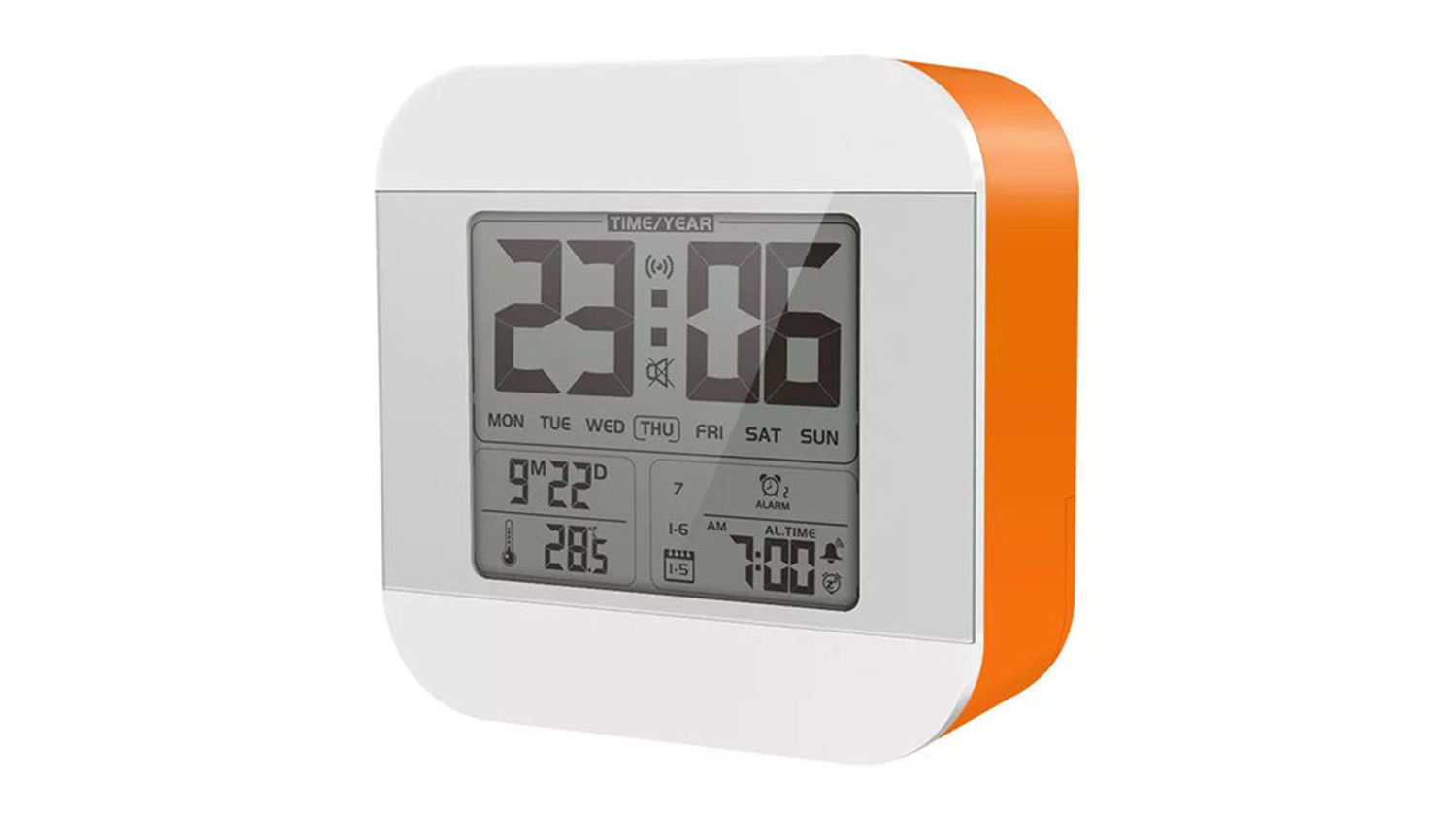 TESA Digital Speaking Alarm Clock with Thermometer, Backlight - White/Orange