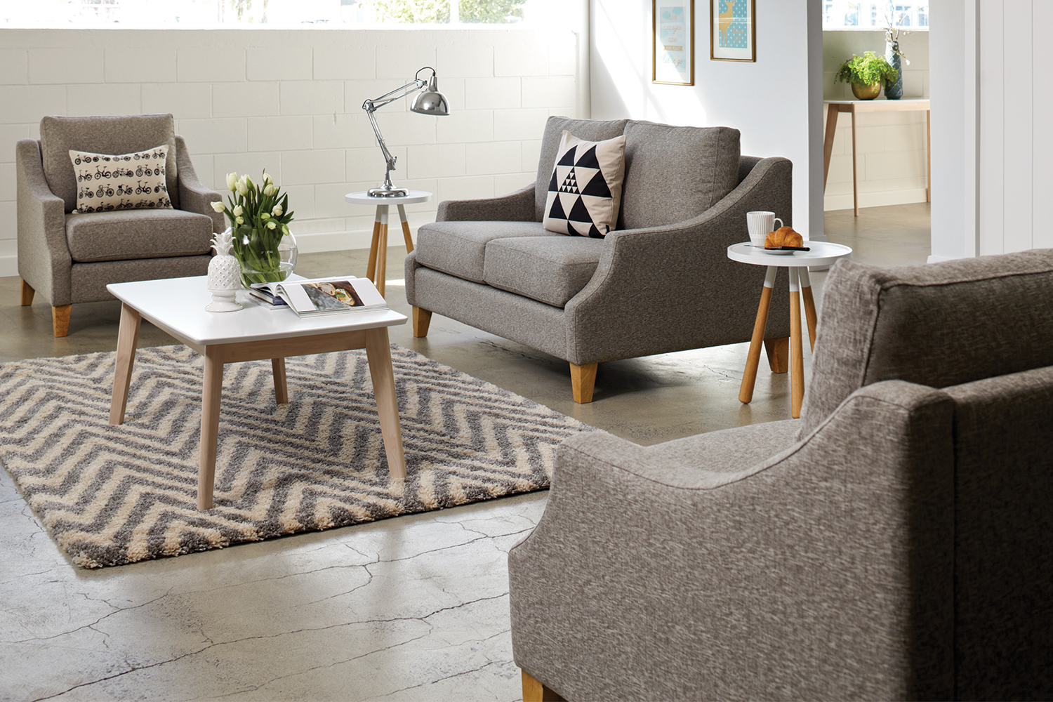 Bree 3 Piece Fabric Lounge Suite by Evan John Philp Harvey Norman New