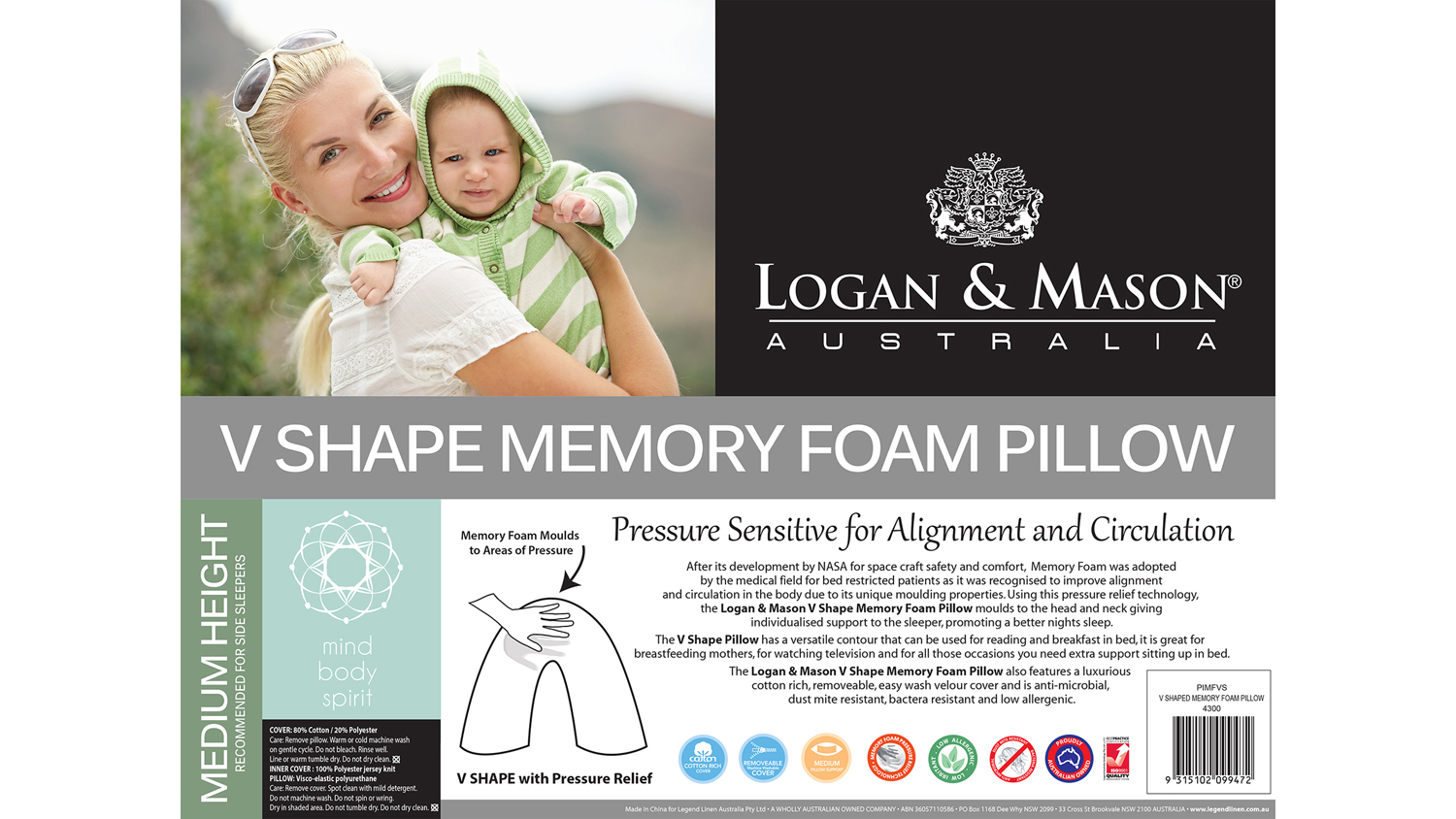 V-Shape Memory Foam Pillow by Logan & Mason