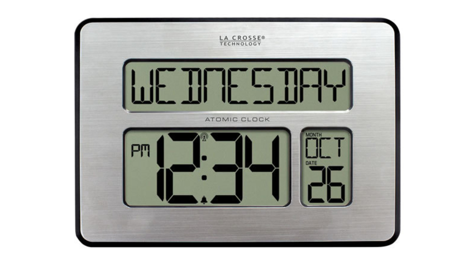 La Crosse Wall Mounted Digital Calendar Clock - Silver Face