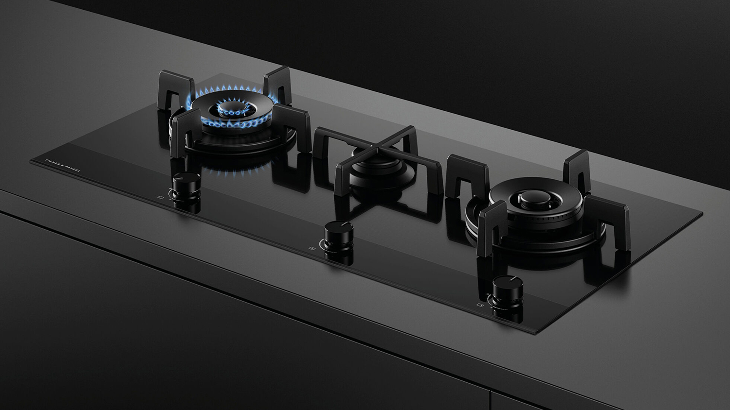 Fisher & Paykel 90cm 3 Zone Gas Cooktop - Black Glass (Series 9/CG903DLPGB4)