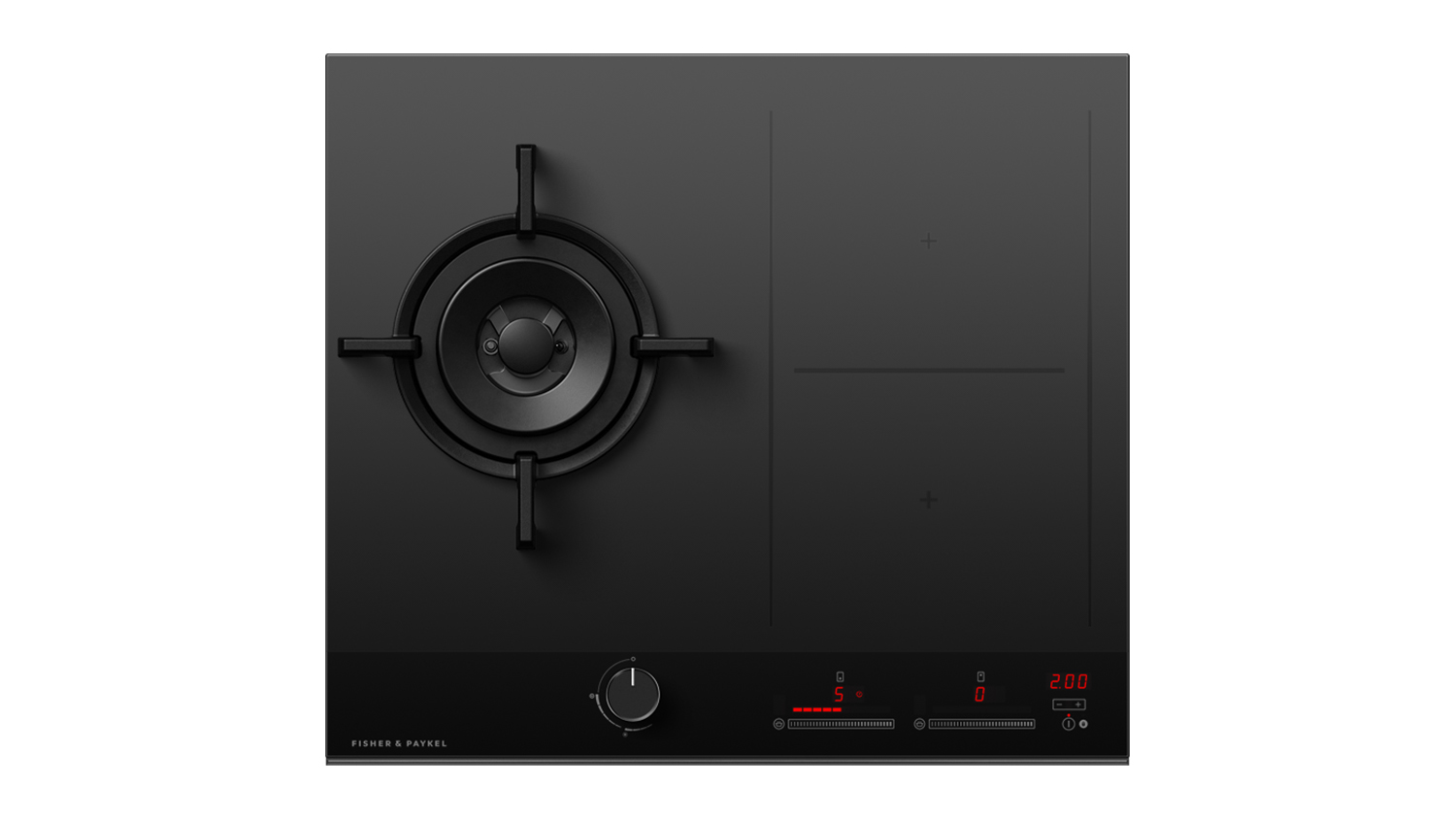 Fisher & Paykel 60cm 1 + 2 Zone Gas with Induction Cooktop - Black Glass (Series 9/CGI603DNGTB4)