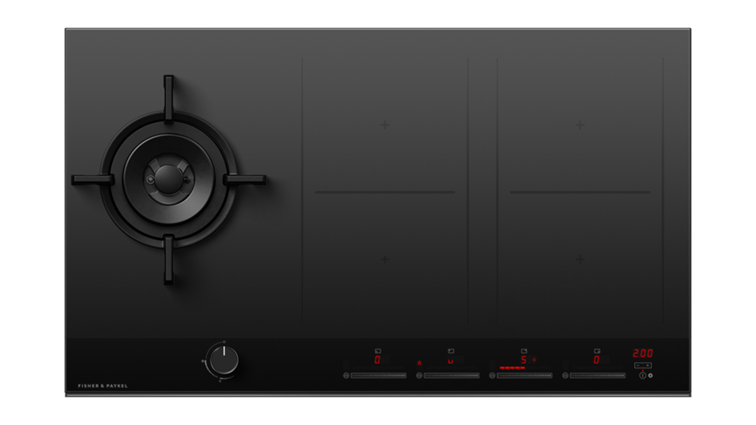 Fisher & Paykel 90cm 4 + 1 Zone Gas with Induction Cooktop - Black Glass (Series 9/CGI905DNGTB4)