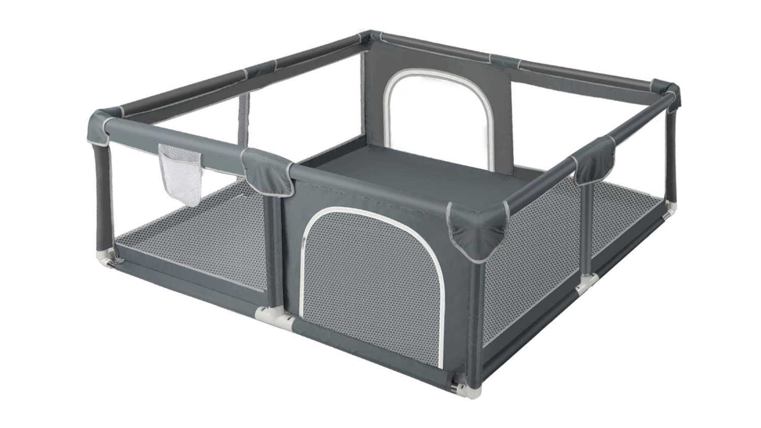 Bopeep Secure Mesh Baby Playpen with Storage Pocket, Zipper Doors 180 x 150 x 66cm - Dark Grey