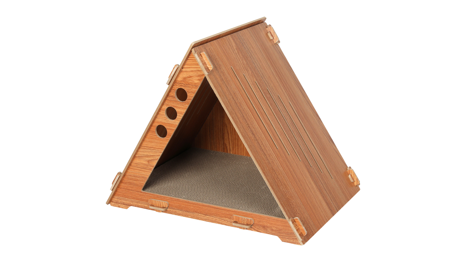 PaWz Triangular MDF Cat House with Cardboard Scratcher