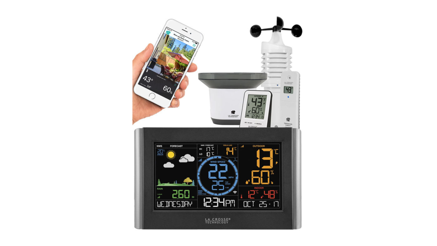 La Crosse Wireless App Enabled Weather Station with Wind and Rain Monitor, Sensor