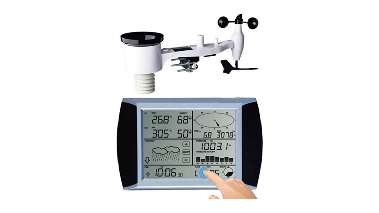 TESA Wireless Touchscreen Weather Station with PC Connection, Solar-Assisted Outdoor Sensor
